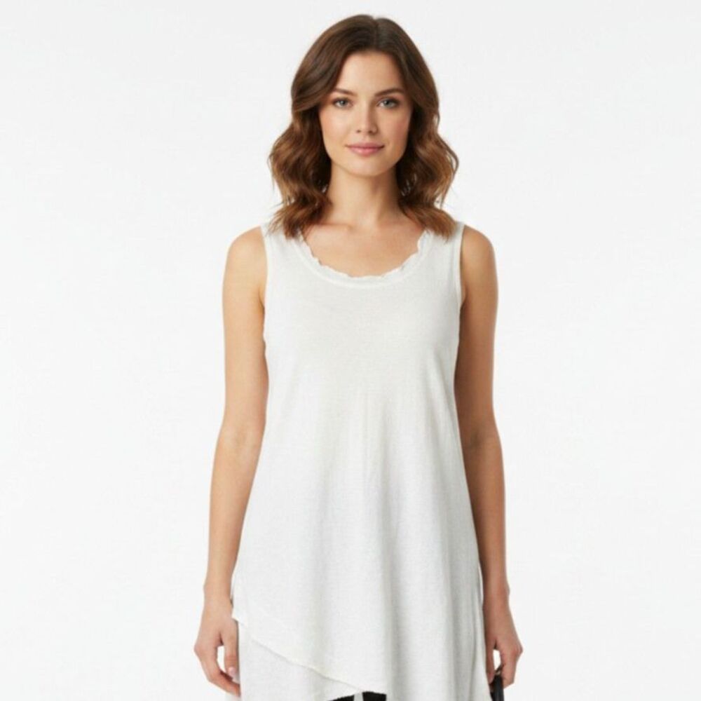 Flax 100% Linen Ivory Cream Sleeveless Tunic Tank Top L